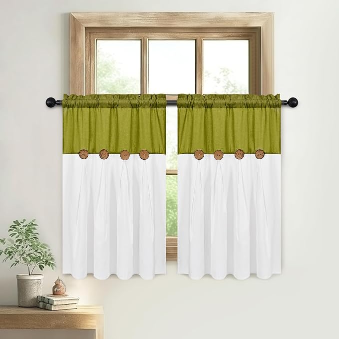 Farmhosue Kitchen Curtains 36 Inch Length, Rustic Cotton Linen Tier Curtains - Image 7