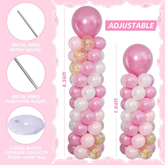 Pearl Pink Gold White Balloon Column Stand Kit of 2 - Image 4