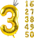 Gold Number 3 Balloon with Crown, 40 inch Gold Number Balloon 3rd Birthday by Yeodong