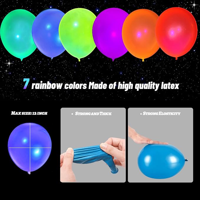 150 Pcs UV Neon Balloons, 7 Colors Blacklight Reactive Fluorescent Balloons - Image 2