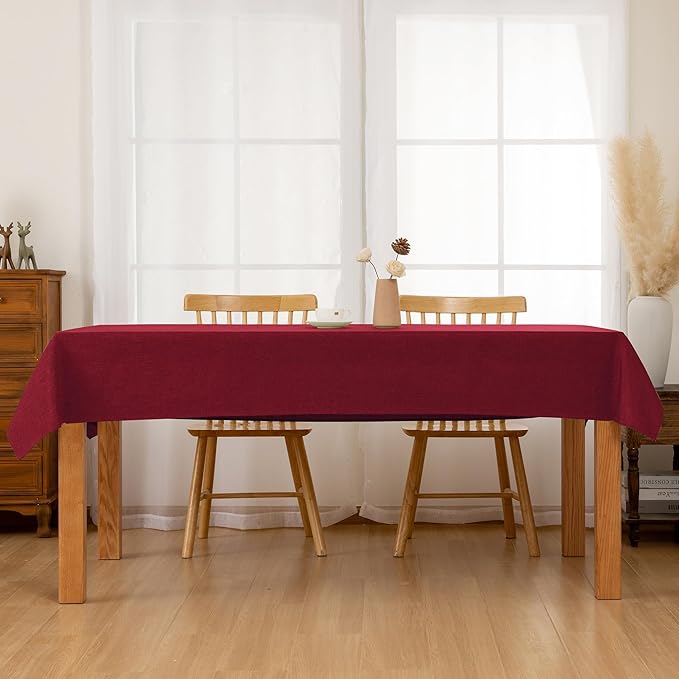 Hiasan 2 Pack Faux Linen Rectangle Tablecloth - Wrinkle and Stain Resistant Washable Table Cloth for Kitchen Dining Room Holiday Table Cover for Party Dinner, Red, 54 x 120 Inch