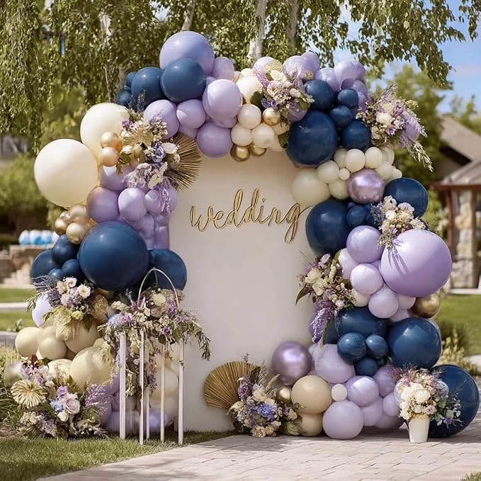 Navy Blue Purple Balloon Arch Double Stuffed Dark Blue Pastel Lavender White by Partycus