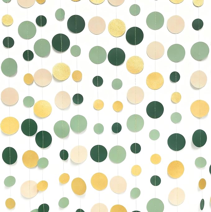 Sage Green Gold Beige Party Polka Dot Garlands Oilve Green Glitter Gold Hanging - Image 4