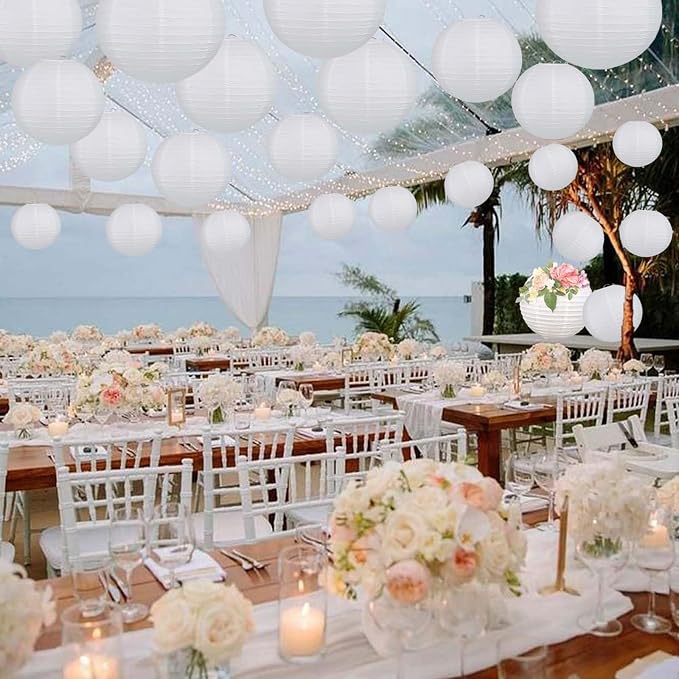 White Paper Lanterns Set Round Hanging Paper Lanterns - Image 4