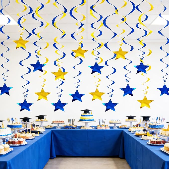 Blue Gold Star Hanging Swirl Decorations Ceiling Swirl Foil Decoration Hanging - Image 5