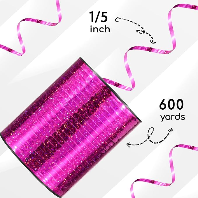 600 Yards Shiny Hot Pink Curling Ribbon 1/5‘’ Hot Pink Balloon String - Image 2