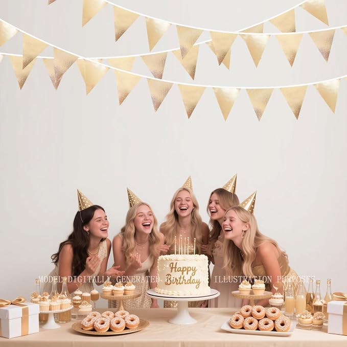 Champagne Gold Party Decoration Metallic Fabric Triangle Pennant Banner Flag - Image 5