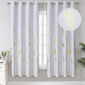 Greyish White and Gold Print Curtains 72 Inches Long Room Darkening Curtains by ESTELARTEXTILER