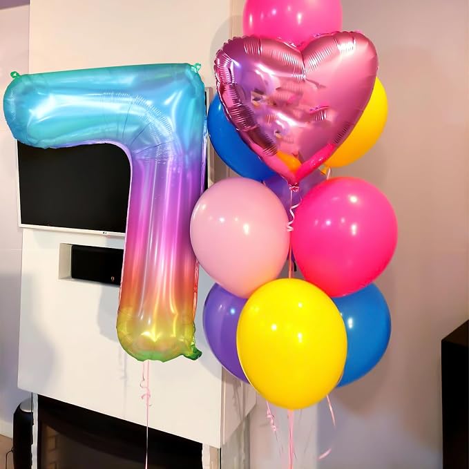 40 Inch Rainbow Number Balloon 7, Large Number Foil Balloons Mylar - Image 5