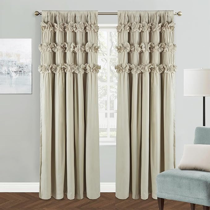 Camel Blackout Curtains 52" W x 96" L x 2 Panels | Handmade Butterfly Flower by Homechoice+Decor