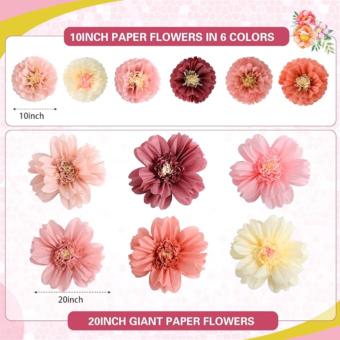 TaoBary Large Colorful Tissue Paper Flowers Giant Fiesta Paper Pom Poms - Image 2