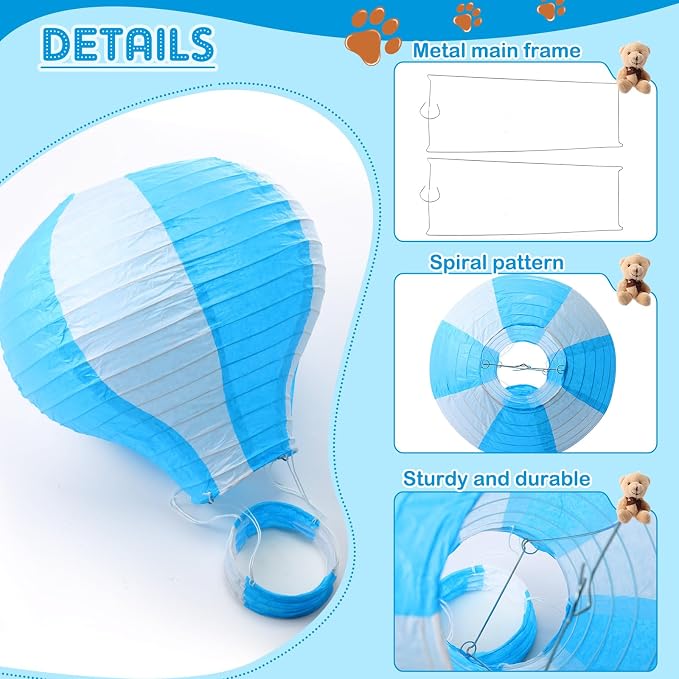 Gemscream 12 Sets Baby Shower Decor Bear Hot Air Balloon Table Centerpieces DIY - Image 3