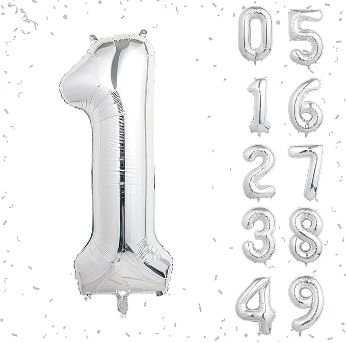 40 Inch Silver Number Balloons, Helium Mylar Foil Number Balloons by Unknown