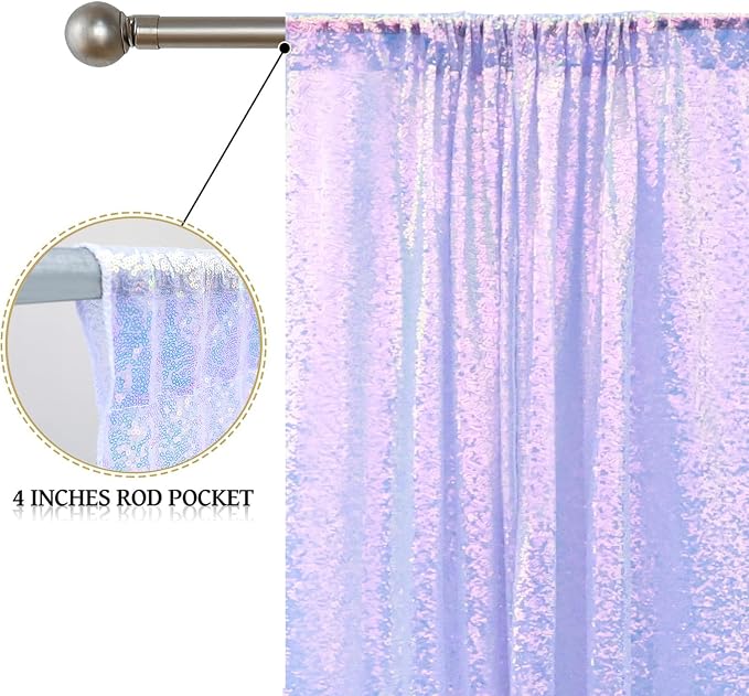 Sugargirl Mermaid Lavender Sequin Backdrop Curtain 6 Panels 2FTx8FT Glitter - Image 4