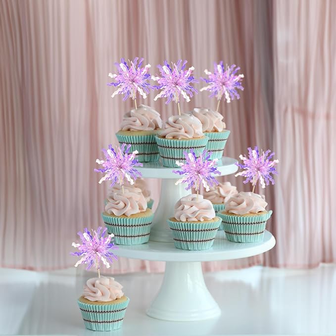 Gyufise 30Pcs Foil Firework Cupcake Toppers Happy Birthday Cake Toppers Tinsel - Image 7