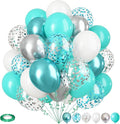 Teal Blue Silver Balloons, Aqua Blue White Silver by Isndare