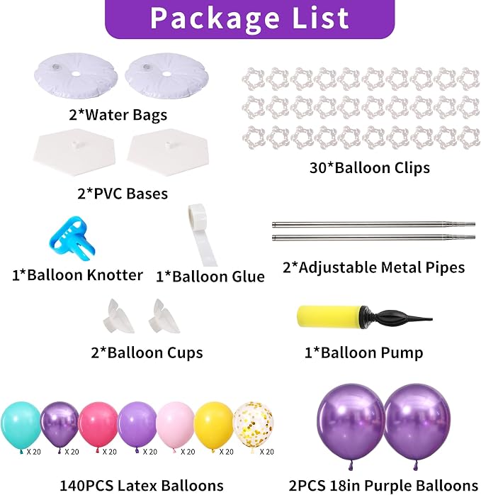 Pink Purple Blue Balloon Column Stand Kit Set of 2 - Image 3