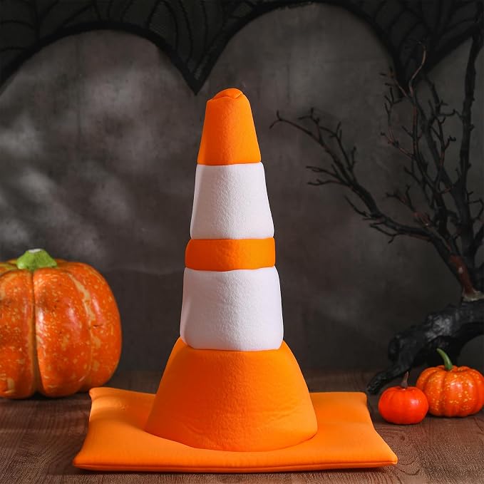 Yalikop Orange Traffic Cone Hat Halloween Construction Hat Funny Road Worker - Image 4