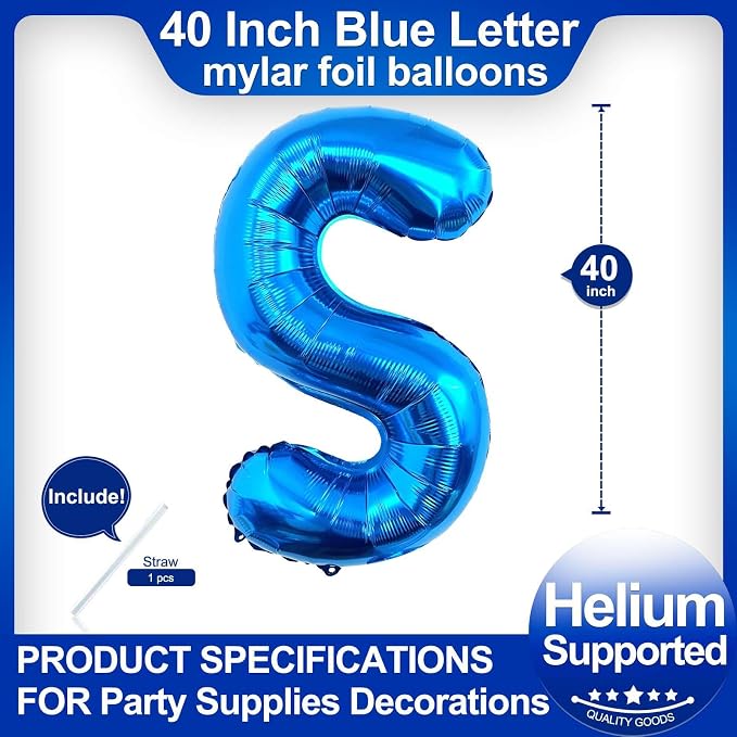 40 Inch Blue Letter S Balloons, DIY Phrase Foil Alphabet Letter S Balloons DIY - Image 2