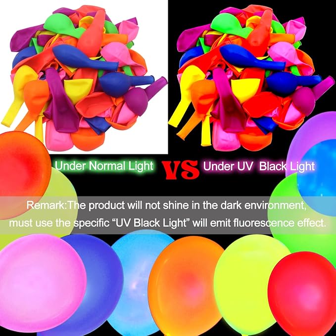 210 Pack UV Colored Neon Balloons glow in the dark balloons Neon Party - Image 3