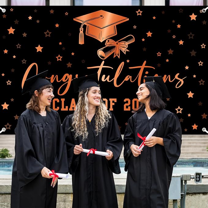 Congratulations Banner Class of 2026 Backdrop Black Orange Graduation Banner - Image 4