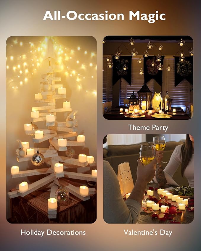 Homemory 24Pcs Flickering Flameless Candle Battery Operated, 200+Hours Fake Electric LED Tea Lights for Votive, Centerpiece Table Decorations, Wedding, Aniversary, Halloween, Christmas