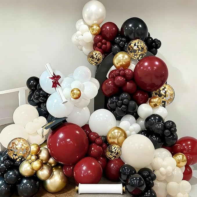 103pcs Burgundy, 18/12/10/5 Inch Maroon & Metallic Gold Balloons - Image 3