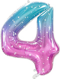 Number 4 Foil Balloon with Crown, 40-Inch Gradient | Gradient star print number by GifloonOfficial