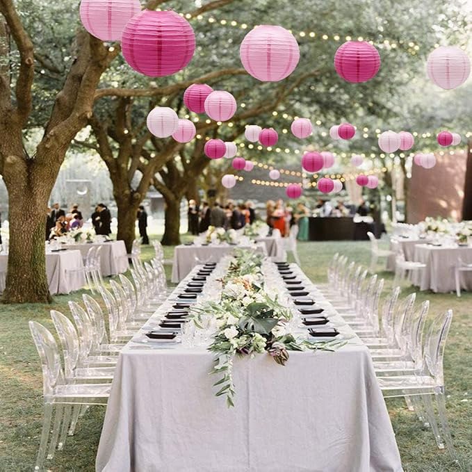 Pink Round Chinese Paper Lanterns Decorative - Image 4