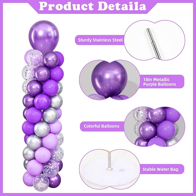 Purpe and Silver Balloon Column Stand Kit Set of 2 - Image 4