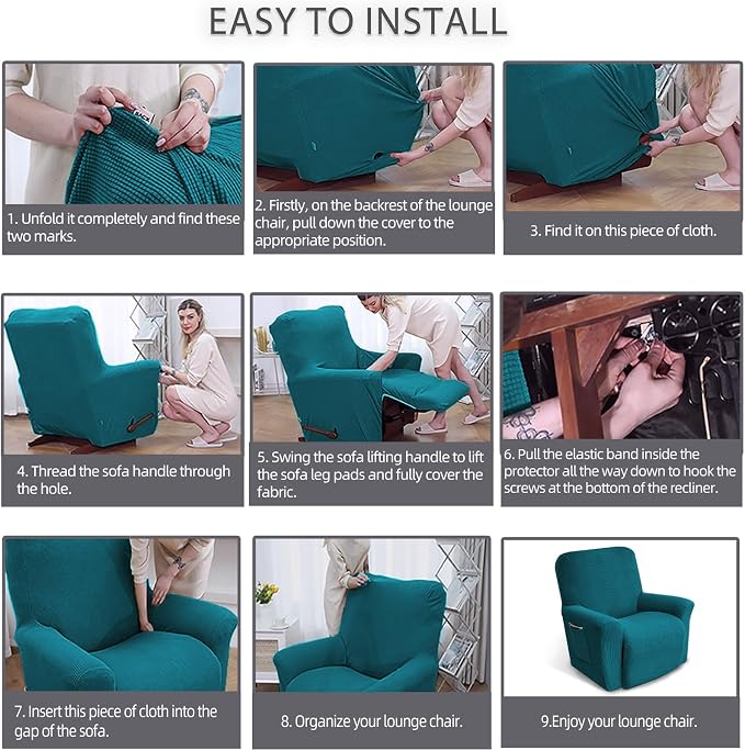 Recliner Chair Covers, 1-Piece Lazy Boy Recliner Covers, Peacock Blue | - Image 5