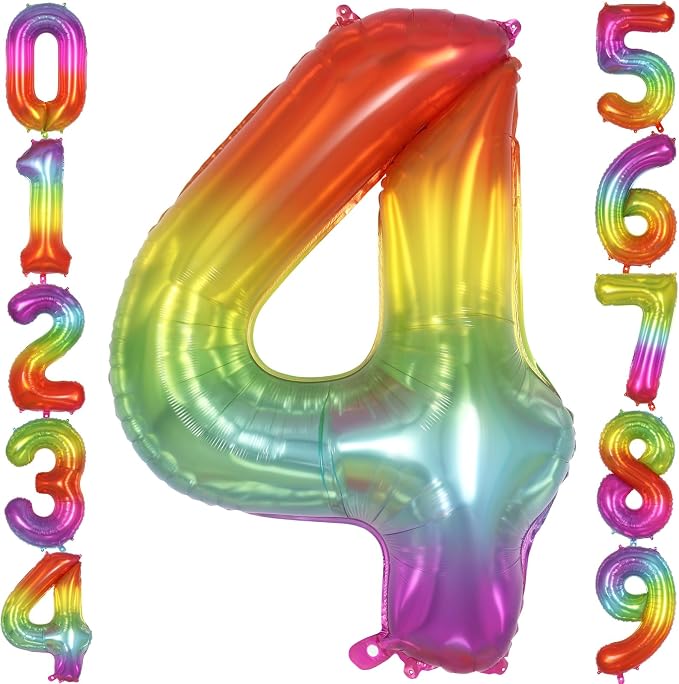 Rainbow Number 4 Balloon 40 Inch, Big Large Foil Number Balloons, Gradient by AIQINHU