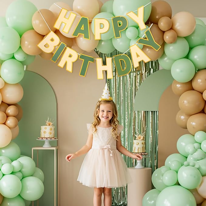 Pre-Strung Happy Birthday Banner Brown Green Party Decorations | adjustable cord - Image 5