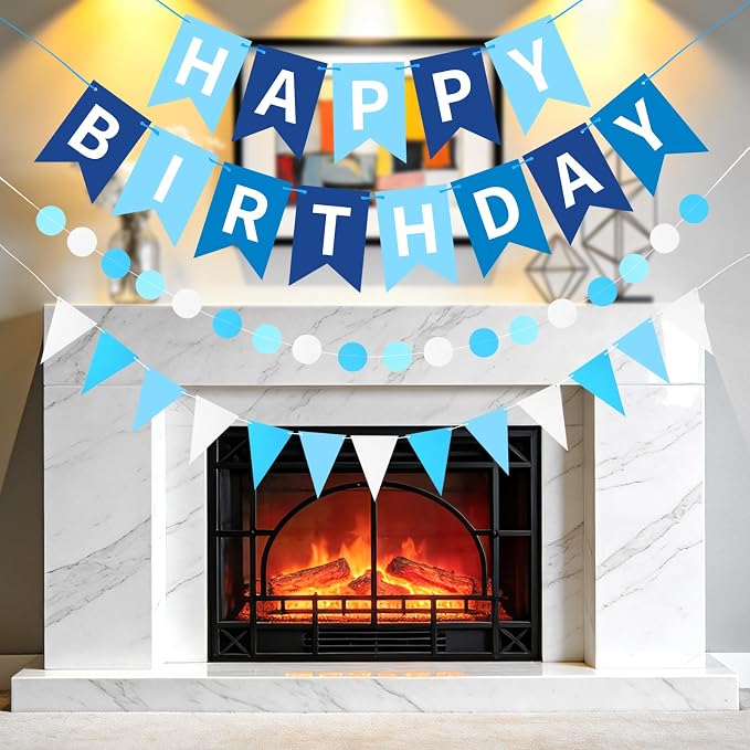 Sky Blue Happy Birthday Banner, Happy Birthday Decorations Hanging Birthday - Image 7