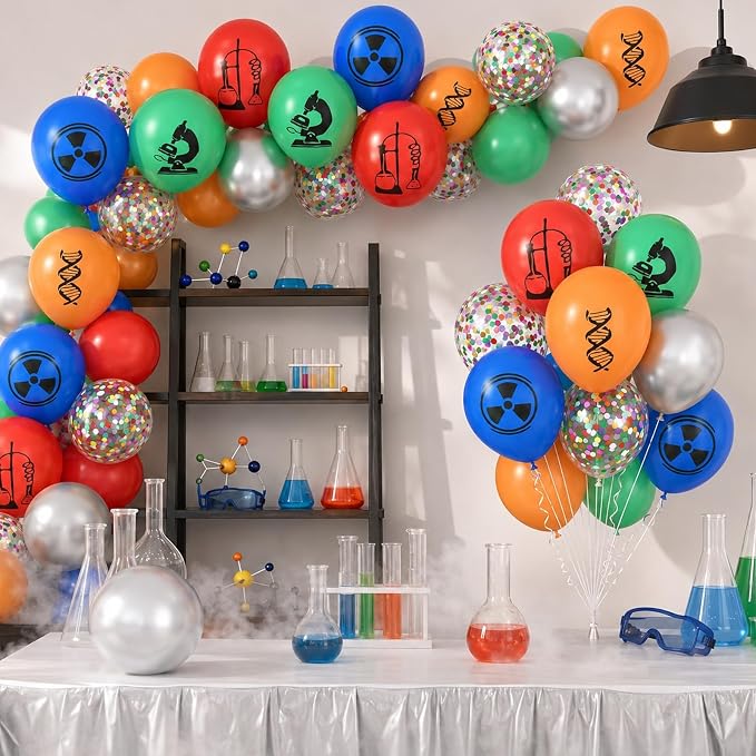 Science Party Balloons, 12 Inch Dark Light Blue Red Green Orange Metallic - Image 4