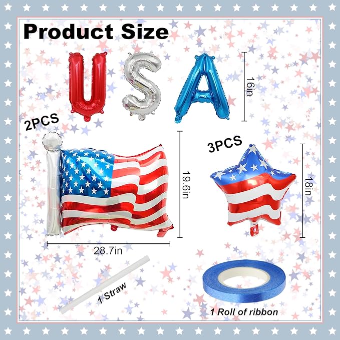8 Pcs 4th of July Balloons American Flag Star Balloons USA Balloon Red White - Image 2