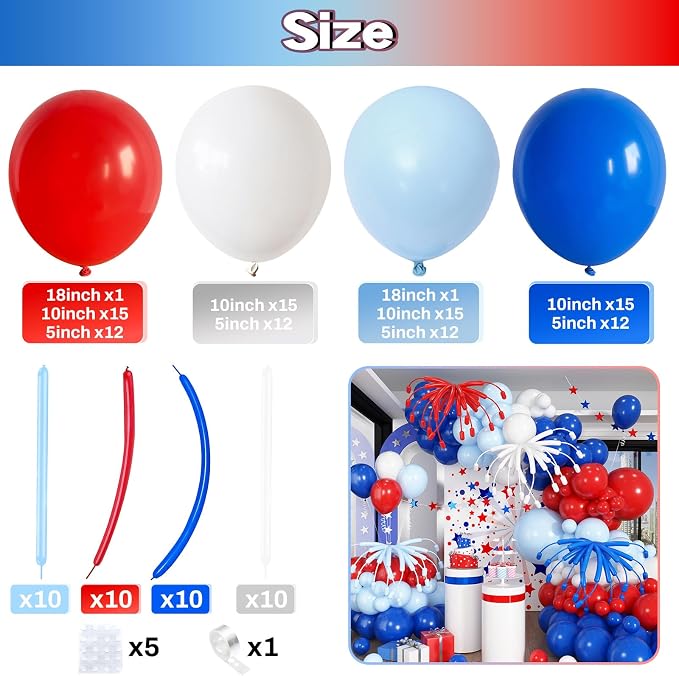 Red White Blue Balloon Arch Kit, 4th of July Independence Royal Blue Red White - Image 2