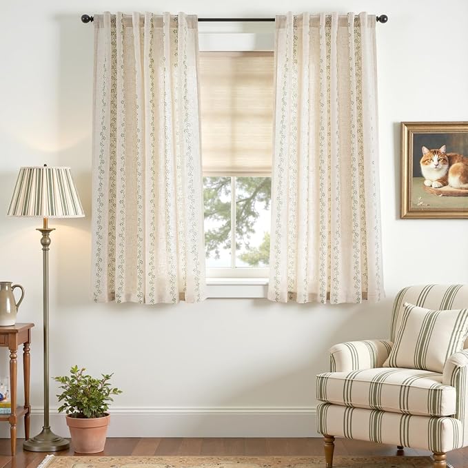 Cathy Linen Floral Curtains 63 inch Length - Image 2