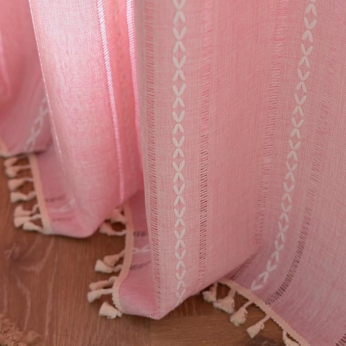 RoomTalks Cute Pink Textured Curtains - Image 4
