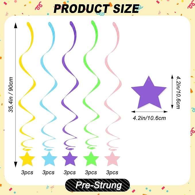 BEISHID Pastel Stars Hanging Swirls Pre-Strung Stars Hanging Decorations - Image 2
