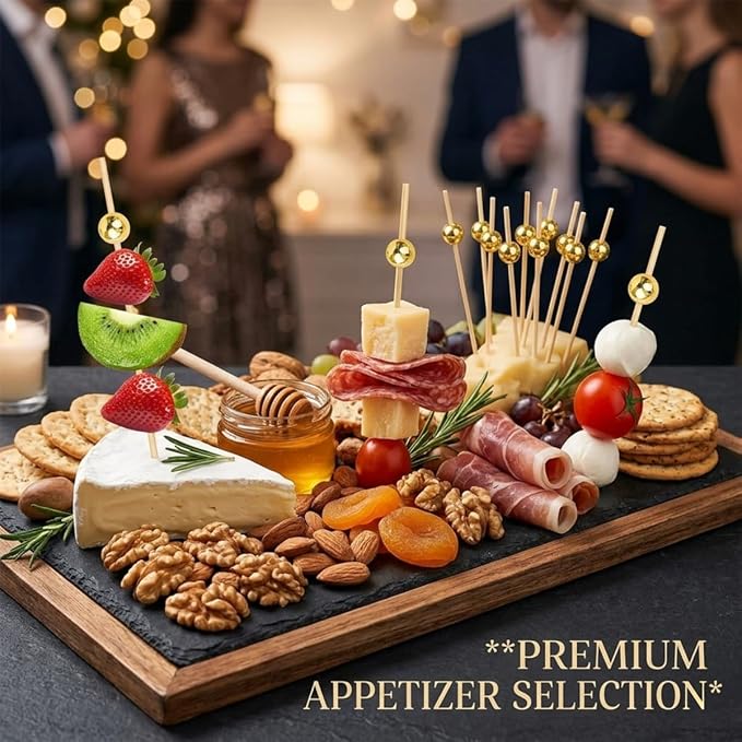 100 Pcs 4.7" Gold Pearl Cocktail Picks, Bamboo Toothpicks Appetizer Skewers | - Image 2