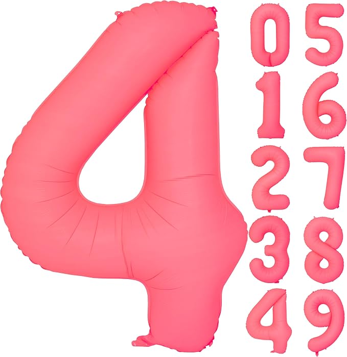 40 IN Fluorescent Red Number 4 Balloon Neon Red digital 4 Foil Balloon | by YOIOZAIZAI