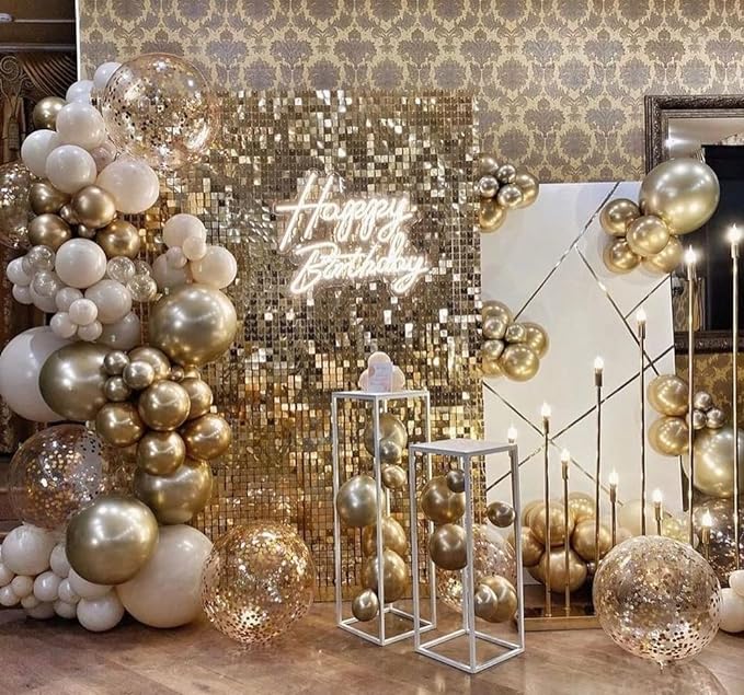 Kate Square Light Gold Sequin Wall Panels Shimmer Wall Birthday Party Backdrop Decorations (Pack of 12)
