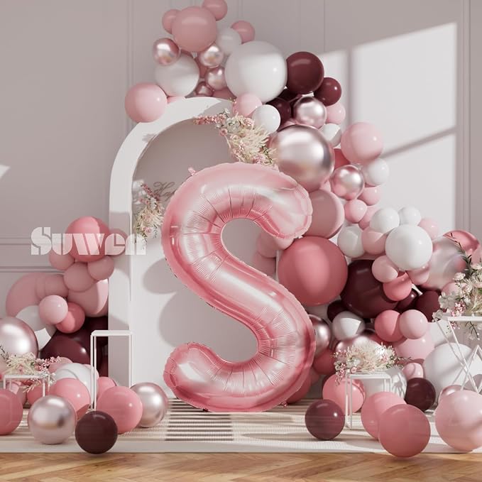 SUWEN 40 Inch Pink Large S Letter Balloons Big Foil Helium A-Z | Jumbo Mylar - Image 3