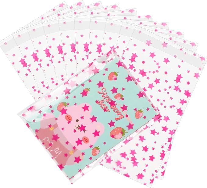 COQOFA 100 Pcs Star Printed Sealable Gift Wrap Cello Cellophane Bags Self by COQOFA