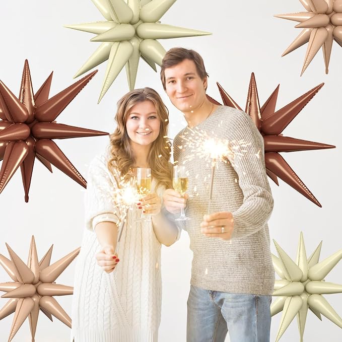 Brown White Star Balloons, 22/27 Inch Brown Nude Cream White Star Shaped - Image 6