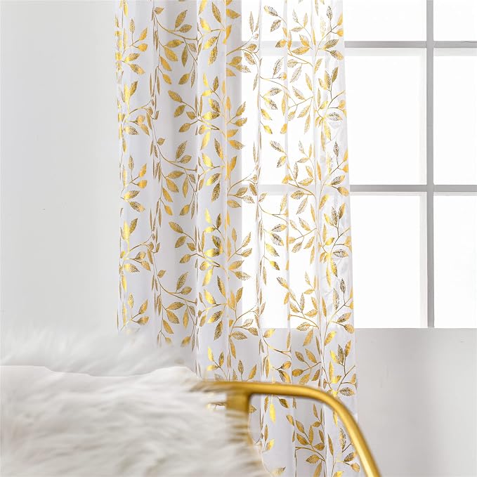 Sutuo Home Sheer Curtains 63 Inch Length 2 Panels, Luxury Gold Foil Print - Image 7