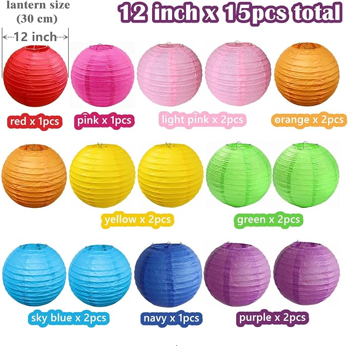 15pcs Colorful Paper Lanterns for Outdoor Indoor Party Decoration - Image 2