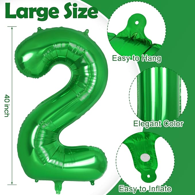 Dark Green Number 2 Balloon 40 Inch, Big Large Foil Helium Number Balloons - Image 3