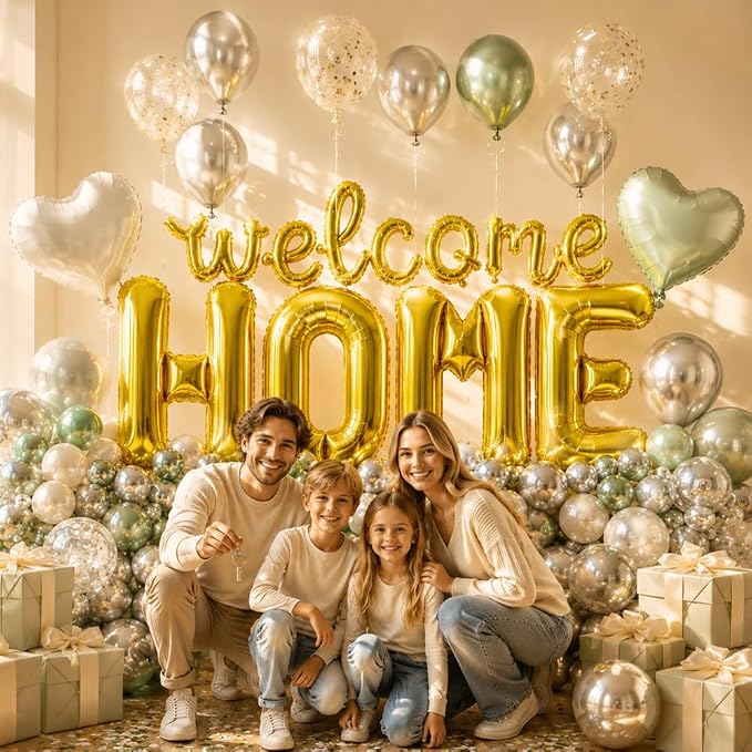 TONIFUL 2 Size Gold Foil WELCOME HOME Balloons Banner Letter Decorations | - Image 5